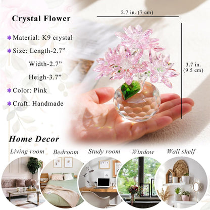 YWHL Pink Crystal Flower Figurine - Handmade Glass Decor Gift for Women | Beautiful Table Centerpiece