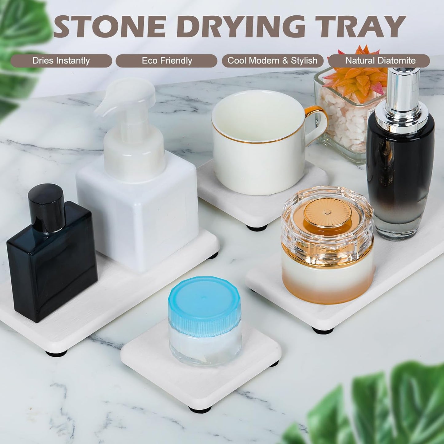 Skiennix Water Absorbing Stone Tray - Fast Drying Diatomite Coaster for Kitchen & Bathroom Sinks