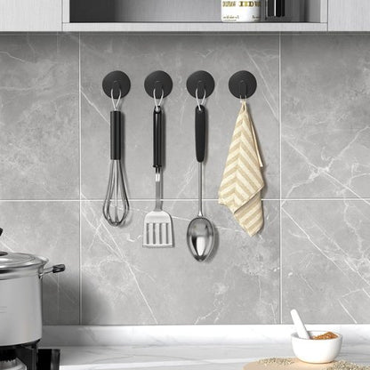 EAGMAK Towel Hooks - 4 Pack Adhesive SUS305 Stainless Steel Round Wall Hooks for Bathroom & Kitchen