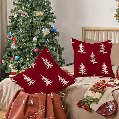 Christmas Pillow Covers 20x20, Red, Pack of 2 - 100% Polyester, Front Pattern