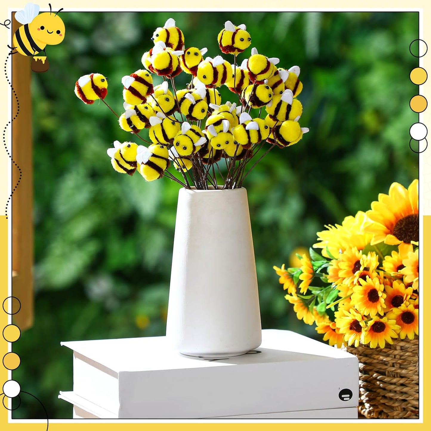 Suncalla 12 Pcs Felt Bee Stems - Adorable Honeybee Decorations for Baby Showers & Parties | Perfect for Vases & Centerpieces