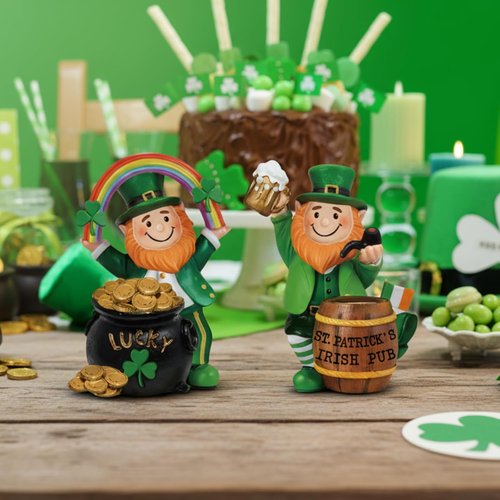 Jetec St. Patrick's Day Leprechaun Figurines - 5" Wooden Table Sign Centerpieces | Irish-Themed Home Decor