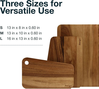 Sango Acacia Cutting Board Set - 3-Piece Slant Edge & Hanging Holes, Stackable & Reversible, Non-Toxic