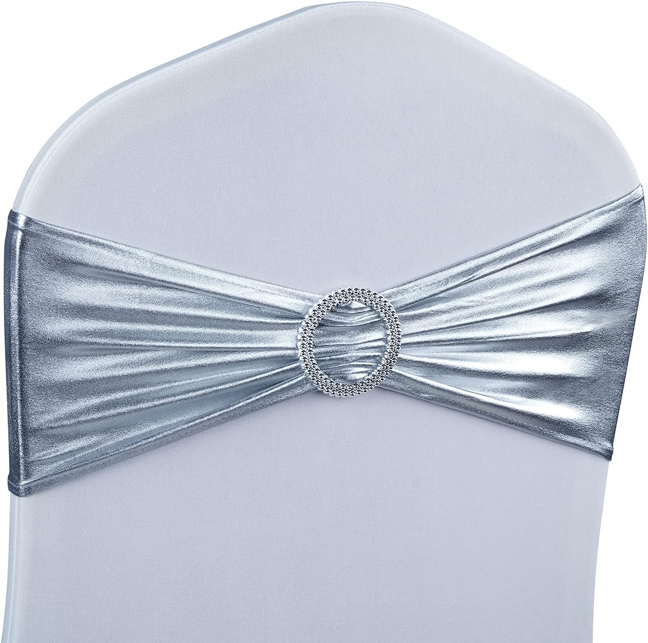 Babenest Spandex Chair Sashes - 30PCS Premium Stretch Covers with Buckle Slider | Metallic Silver for Weddings & Events