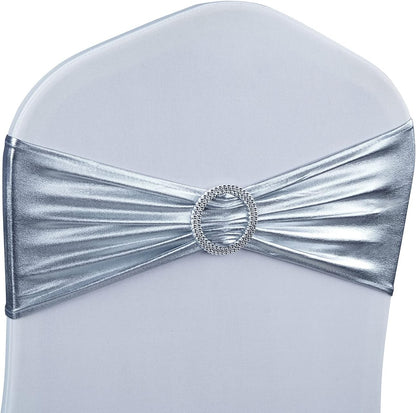 Babenest Spandex Chair Sashes - 30PCS Premium Stretch Covers with Buckle Slider | Metallic Silver for Weddings & Events