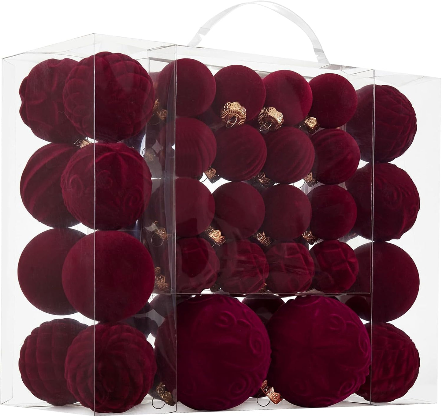 Velvet Christmas Ball Ornaments - 46-Piece Flocked Shatterproof Tree Decoration Set | Burgundy, 3 Sizes