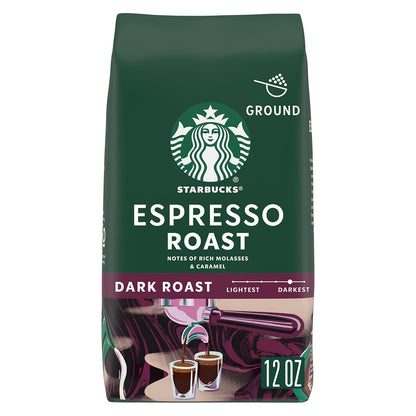 Starbucks Ground Coffee - Dark Roast Espresso Blend for Hot or Iced Coffee | 12 oz Bag