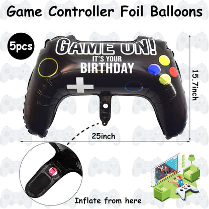 Skiennix Video Game Balloons - Giant Controller Mylar Foil Set for Kids' Birthday Party | 5 Pieces