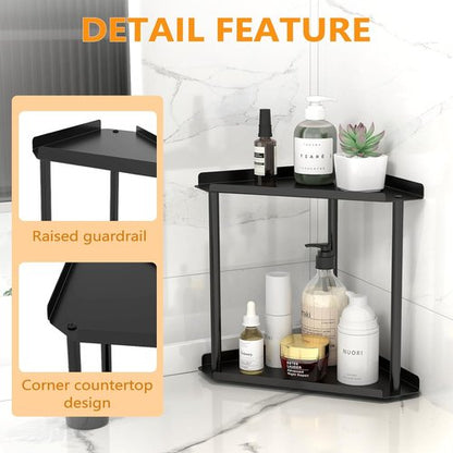 Jesginboo 2-Tier Bathroom Counter Organizer - Stylish Vanity Shelf for Skincare & Makeup | Black