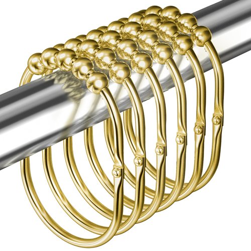 MENGJINGO 12PCS Wide Shower Curtain Hooks, Rust Proof Stainless Steel Shower Curtain Rings, Heavy Duty Shower Hooks for Shower Curtain Bathroom Curtain Hooks, Easy Glide Rollers, Set of 12, Gold
