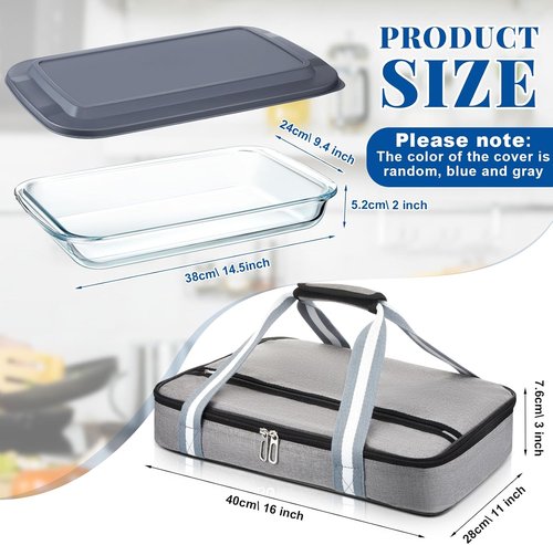 FoldTier Glass Baking Dish - 9 x 13 Inch Casserole with Lid & Insulated Carrier for Hot or Cold Food