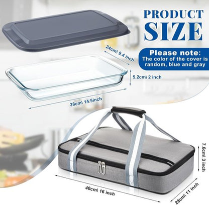 FoldTier Glass Baking Dish - 9 x 13 Inch Casserole with Lid & Insulated Carrier for Hot or Cold Food
