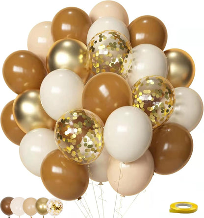 Brown & Gold Balloons | 12-Inch Light Sand White Confetti for Bridal Shower & Birthday Decor