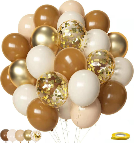 Brown & Gold Balloons | 12-Inch Light Sand White Confetti for Bridal Shower & Birthday Decor