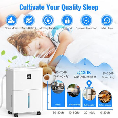 DEVERSE Max 25 Pints Dehumidifier for Home/Bedroom/Basement, 3000 Sq.Ft Coverage, with Drain Hose, Smart Humidity Control & Large Tank
