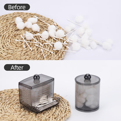 Tbestmax Qtip Holder - 10 oz Cotton Swab Dispenser & 12 oz Cotton Ball Organizer | 2 Pack Black