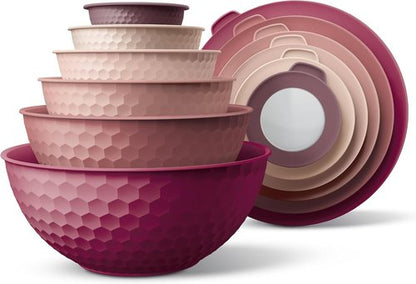 COOK WITH COLOR Mixing Bowls Set - 12-Piece Microwave Safe Nesting Bowls with Lids, Rose Embossed