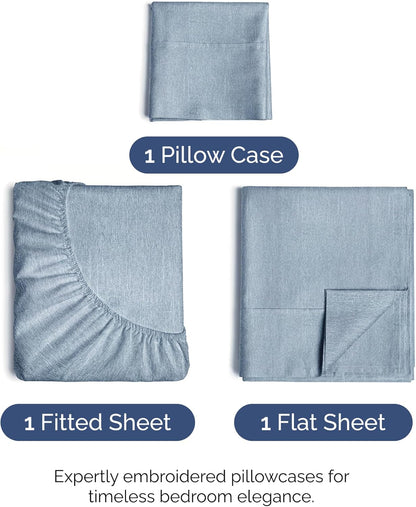Skiennix Twin Size Sheet Set - Comfy Breathable Cooling Bedding - Luxury Soft Wrinkle-Free Blue