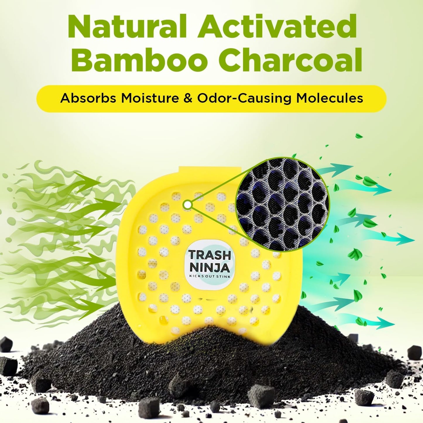 Trash Ninja Odor Eliminator - Long-Lasting Citrus Scent Deodorizer with Activated Charcoal | Freshens Garbage Cans, Fridges, Bathrooms, Kitchens & Diaper Pails
