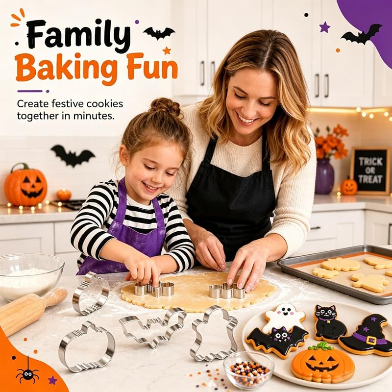 Halloween Cookie Cutters Set 5-Piece – Pumpkin, Bat, Ghost & More (Halloween medium)