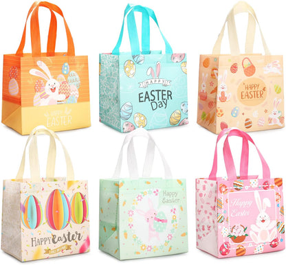 PARSUP 6PCS Happy Easter Bunny Carrot Chick Egg Hunt Gift Treat Multifunctional Non-Woven Bags with Handles,Easter Party Supplies for Gifts Wrapping, 8.3×7.9×5.9inch
