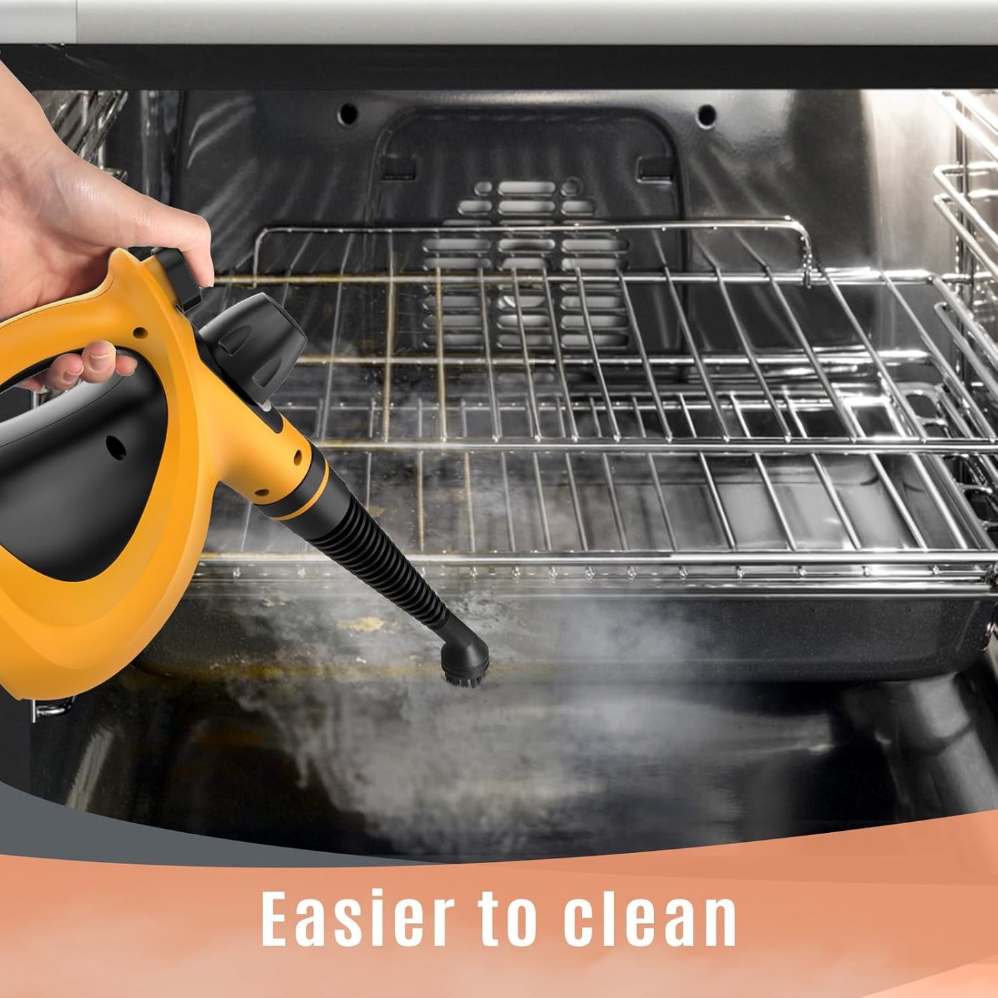 Pressurized Handheld Multi-Surface Natural Steam Cleaner with 12 pcs Accessories, Multi-Purpose Steamer for Home Use, Steamer for Cleaning Floor, Upholstery, Grout and Car (Grey) (Orange)