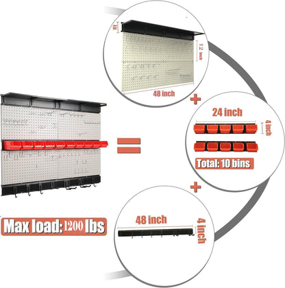 Ultrawall Pegboard Wall Organizer - 48" X 36" Garage Storage System with 72 Hooks & Bins