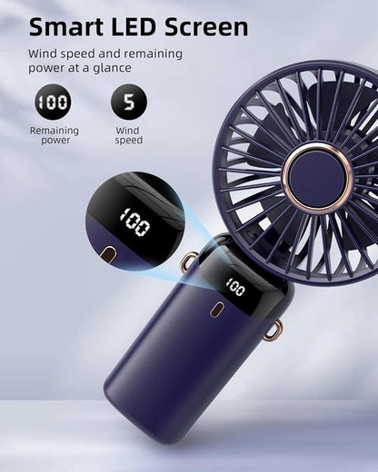 Koonie Portable Handheld Fan - Rechargeable Mini Fan with Digital Display & 5 Speeds | 8-Hour Battery Life, 90° Adjustable
