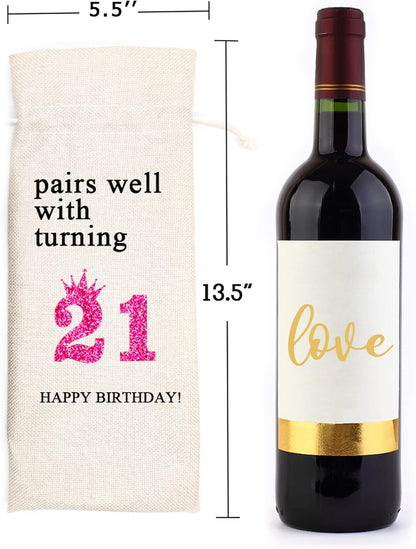 Socive 21st Birthday Wine Bag, Presents for 21st Birthday girl, 21 Years Old Gift Idea Wine Bag for Her Girl Friend, Sister Party Decorations