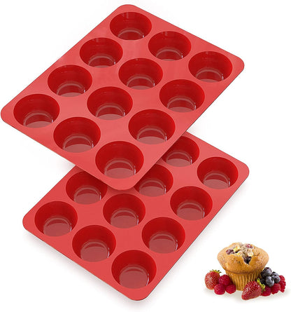 SILIVO Silicone Muffin Pans - Nonstick 12-Cup Baking Molds for Muffins, Cupcakes & Egg Bites | 2-Pack, 2.5 Inch