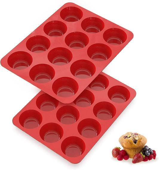 SILIVO Silicone Muffin Pans - Nonstick 12-Cup Baking Molds for Muffins, Cupcakes & Egg Bites | 2-Pack, 2.5 Inch