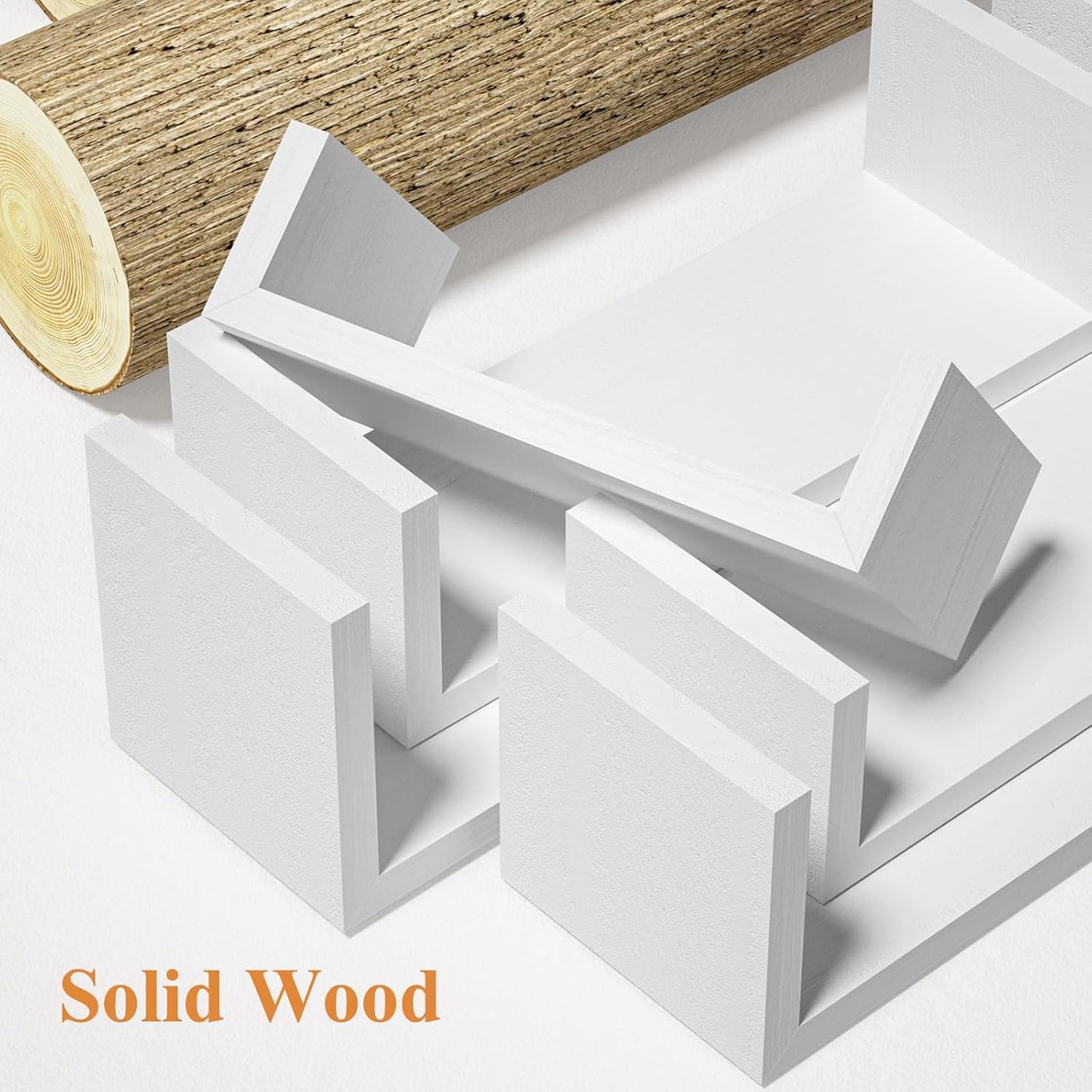 SRIWATANA Floating Wall Shelves - Set of 5 Wood Shelves for Home Decor | Versatile for Bathroom, Bedroom, Kitchen, Office (Washed White)