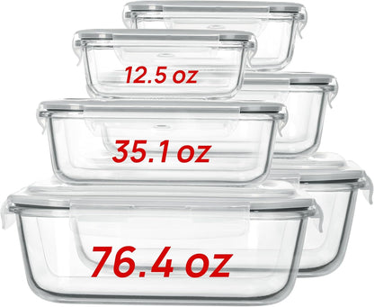 Vtopmart Extra Large Glass Food Storage Containers - 6 Pack Airtight Meal Prep Set | 2.26L/76oz