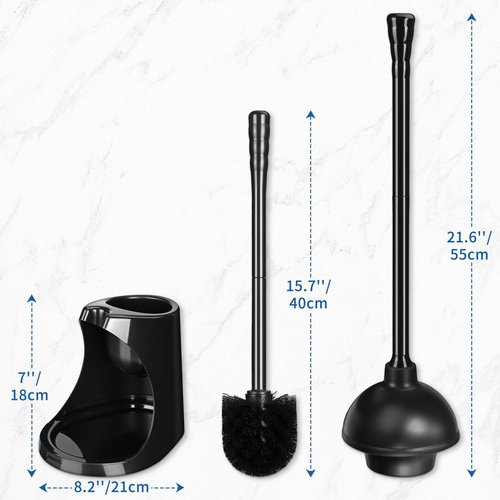 Qaestfy Toilet Plunger and Brush Set for Bathroom Cleaning, 2-in-1 Long Handle Toilet Bowl Brush with Stiff Bristles & Powerful Plunger, Space-Saving Holder (Pack of 1)
