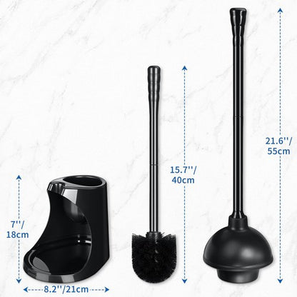 Qaestfy Toilet Plunger and Brush Set for Bathroom Cleaning, 2-in-1 Long Handle Toilet Bowl Brush with Stiff Bristles & Powerful Plunger, Space-Saving Holder (Pack of 1)