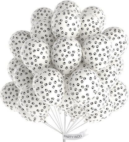 PartyWoo Paw Balloons - 12 Inch Matte White Dog Paw Print Latex Balloons | 50 Pack for Animal-Themed Parties