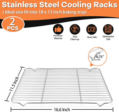 P&P CHEF Stainless Steel Cooling Baking Rack - Pack of 2, 16.6" x 11.5", Durable & Easy to Clean