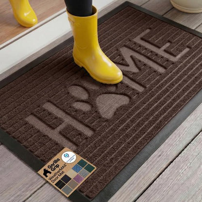 GORILLA GRIP Waterproof All-Season WeatherMAX Doormat - Natural Rubber, Stain & Fade Resistant, Espresso Color