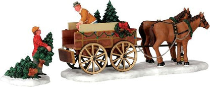 Lemax Christmas Village | Christmas Tree Wagon Set of 2 - Festive Holiday Decor