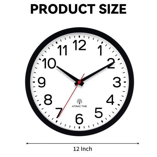 AKCISOT Atomic 12 Inch Wall Clock Analog Clocks for Indoor Kitchen, Battery Operated Clock for Bedroom Office Classroom Living Room(Black)