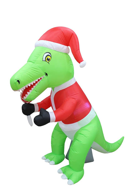 6 ft Tall Lighted Christmas Inflatable Green Dinosaur with Santa Hat