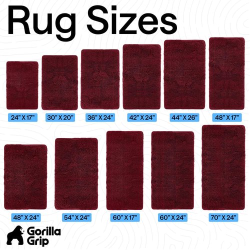 GORILLA GRIP Bath Rug Mat 36x24, Soft Absorbent Chenille, Quick Dry Microfiber Mats, Rubber Backing Washable Shower Floor Rugs, Bathmat Runner, US Designed Bathroom Home Decor Accessories Burgundy