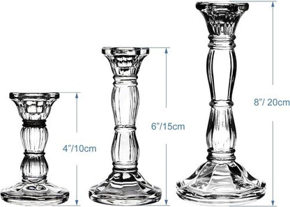 Clear Crystal Candle Stick Holders by [Brand Name] - 3 Pack for Taper Candles | Perfect for Weddings & Parties