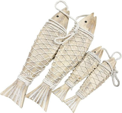 Antique Wood Fish Decor by [Brand Name] - Rustic Nautical Hand-Carved Wall Hanging Ornaments | 12.59" & 7.8" Sizes