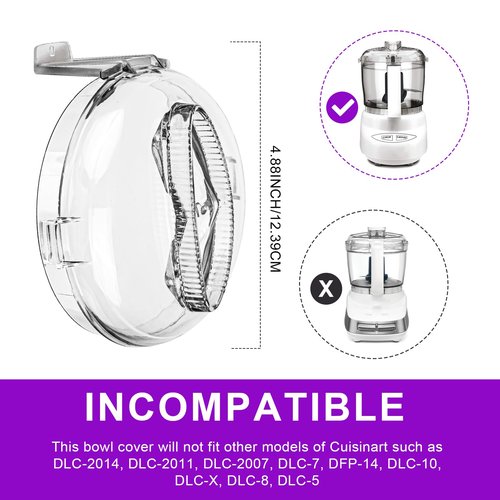 DLC-2AWBC-1 Replacement for Cuisinart Mini Prep Plus Food Processor Work Bowl Cover Parts, Fits All for Cuisinart DLC-2A 3 Cup Mini Prep Plus Food Processor Models, Only Use with Bowl DLC-2AWB-1