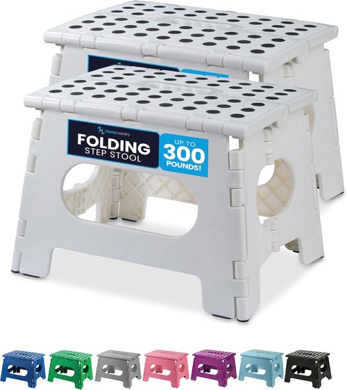 Handy Laundry Folding Step Stool - Lightweight & Sturdy for Adults and Kids - Easy One-Flip Design (White | 2-Pack)