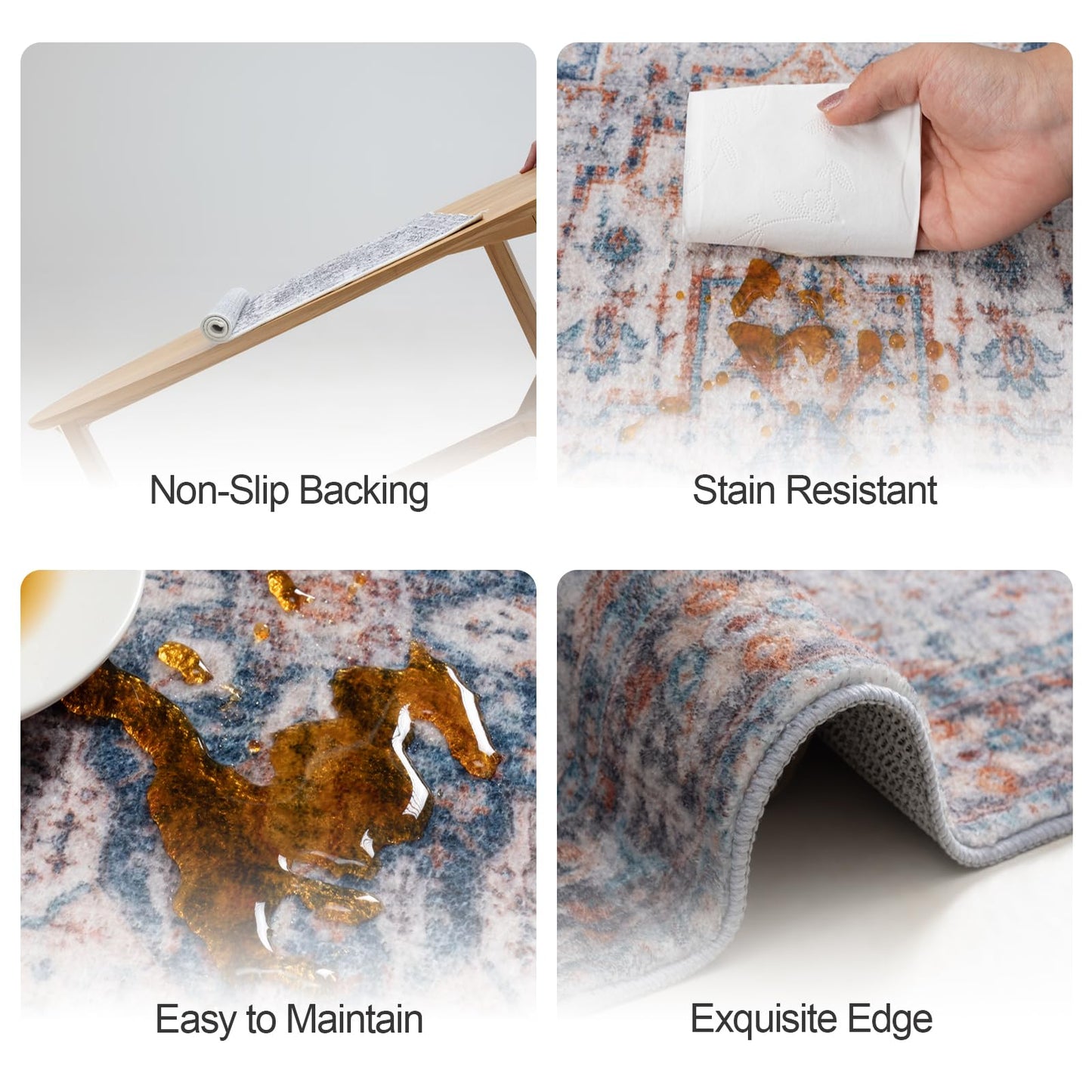 2x8 Hallway Washable Runner Rug : Vintage Soft Kitchen Bathroom Laundry Runner Non Slip Backing Farmhouse Entryway Floor Mat Stain Resistant Carpet for Bedroom Living Room Distressd Beside Rug(Blue)