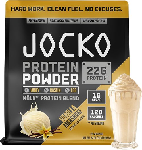 Jocko Fuel Whey Protein Powder - Vanilla Milkshake Flavor | 22g Protein, Probiotics & Amino Acids, 28 Servings