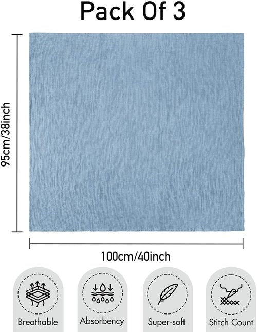 GLLQUEN Baby Muslin Swaddle Blankets - 3-Pack Unisex Receiving Blankets for Newborns | Elephant Design, 40 x 38 Inches