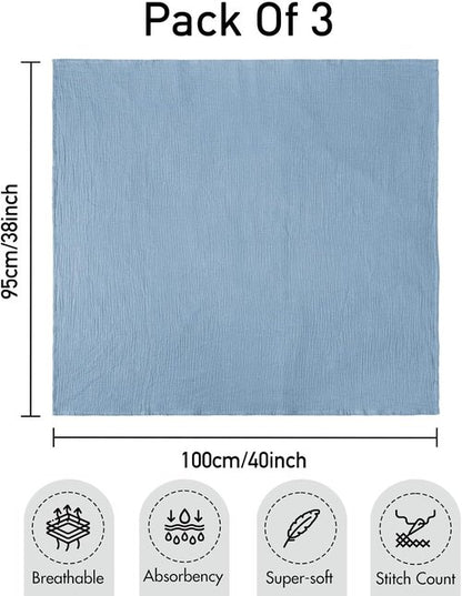 GLLQUEN Baby Muslin Swaddle Blankets - 3-Pack Unisex Receiving Blankets for Newborns | Elephant Design, 40 x 38 Inches